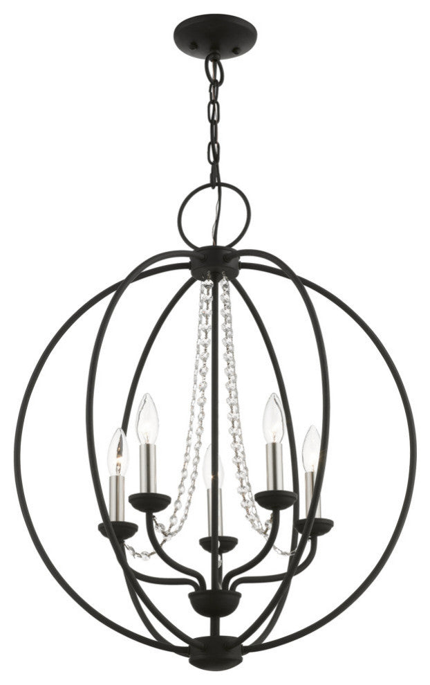 Arabella 5 Light Black With Brushed Nickel Finish Candles Globe Chandelier