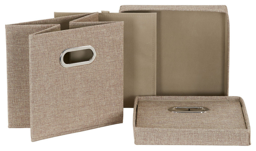 Storage Bins With Lids and Chromed Grommet Handles, Brown