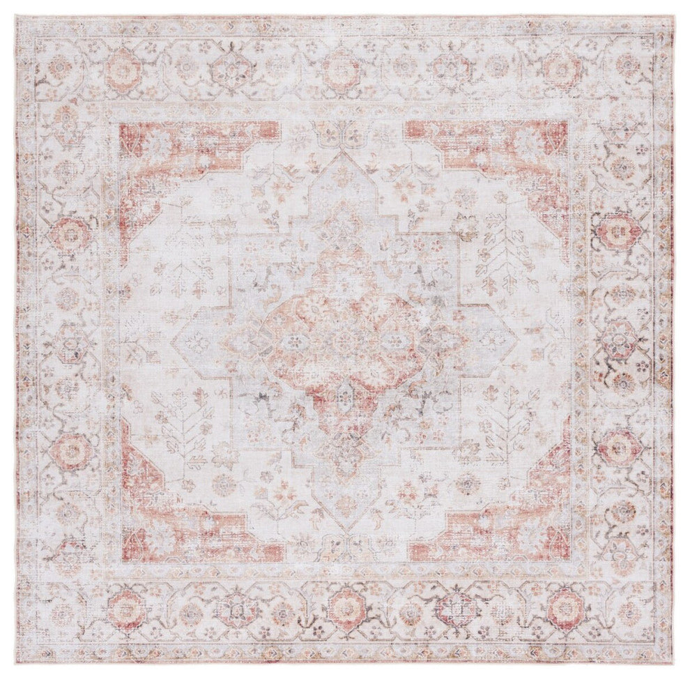 Safavieh Couture Tucson Collection, TSN105 Machine Washable Rug, Light Grey / Rust, 10'' Square
