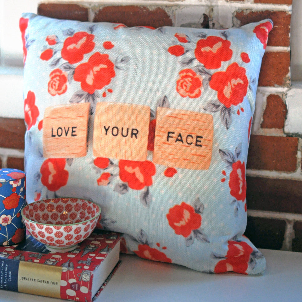 Happee Monkee Love Your Face Outdoor Throw Pillow, 26x26x7