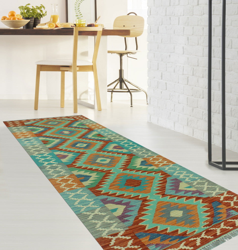 Sangat Kilim Art Gray/Rust Runner, 2'7x8'0