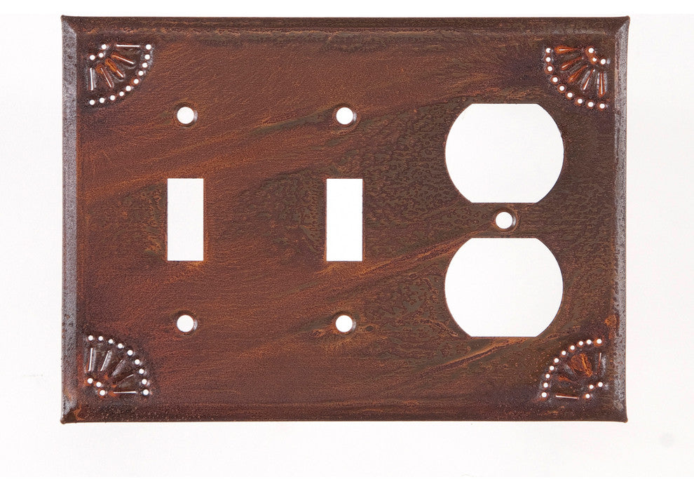 Double Switch and Outlet Cover with Chisel, Rustic Tin