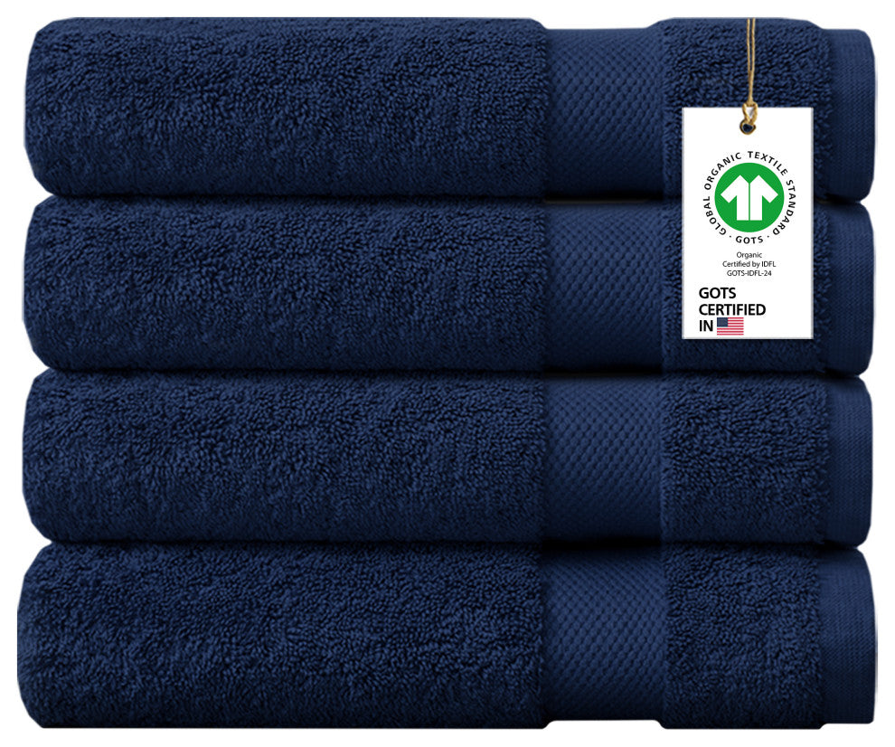 Delara 100% Organic Cotton 650 GSM Quick Dry Pack of 4 Bath Towel 30"�X58"�, Insignia Blue