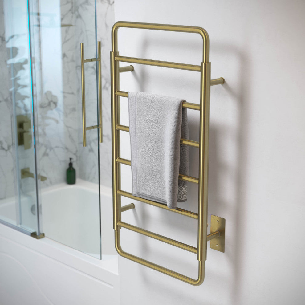 Ivy 8-Bar Electric Towel Warmer, Brushed Gold