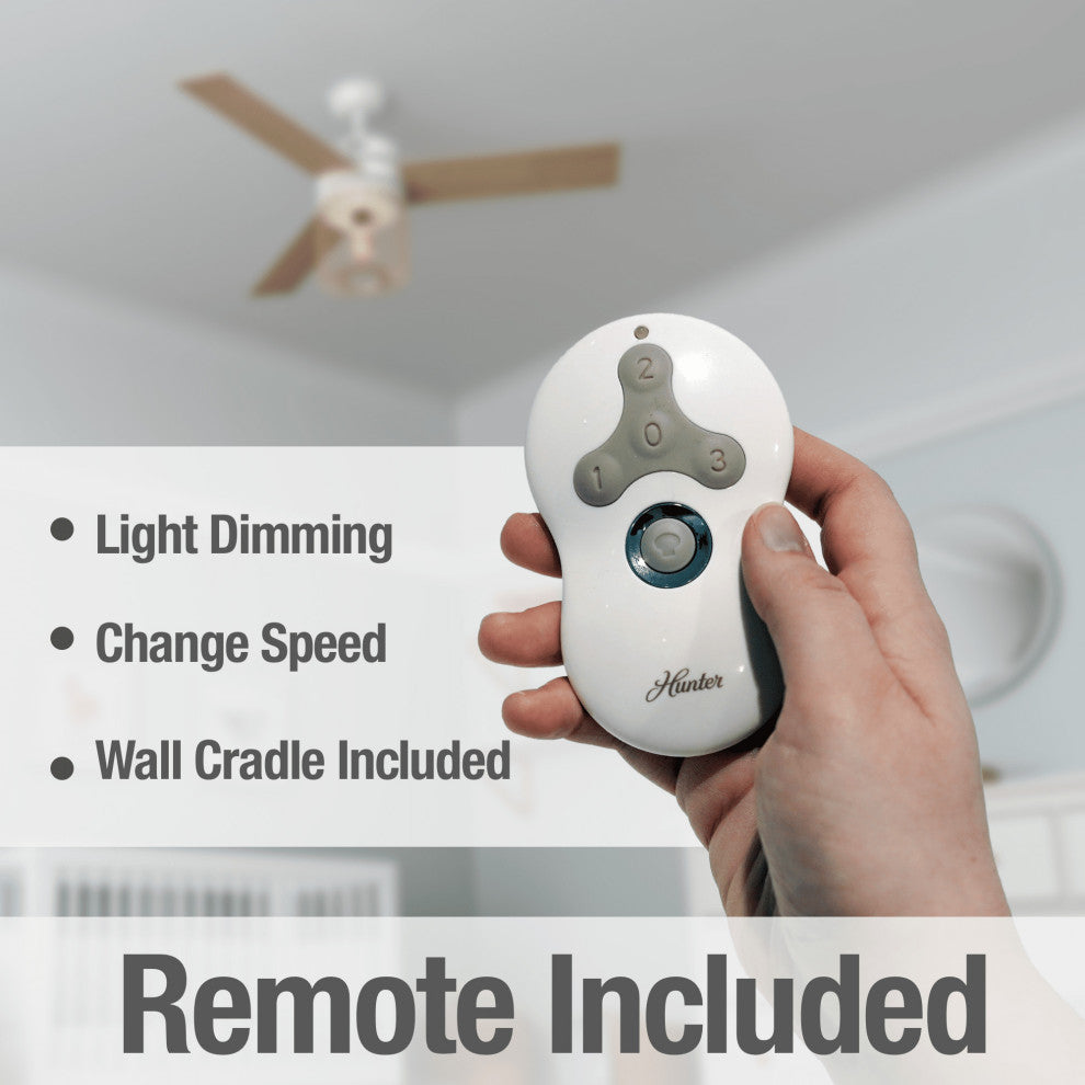 Hunter Fan Company  52" Ronan  Ceiling Fan With Light + Remote, Fresh White