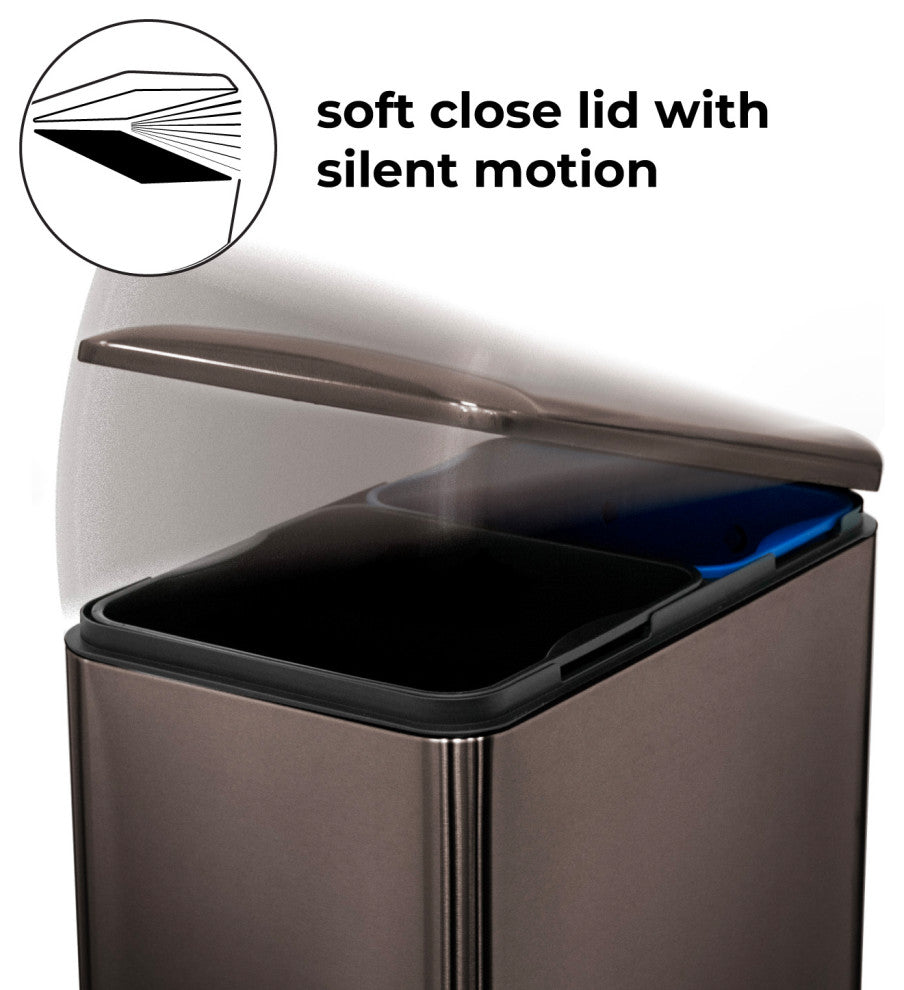 Home Zone Living 13 Gallon Kitchen Trash Can, Dual Compartment Recycle, 50 Liter