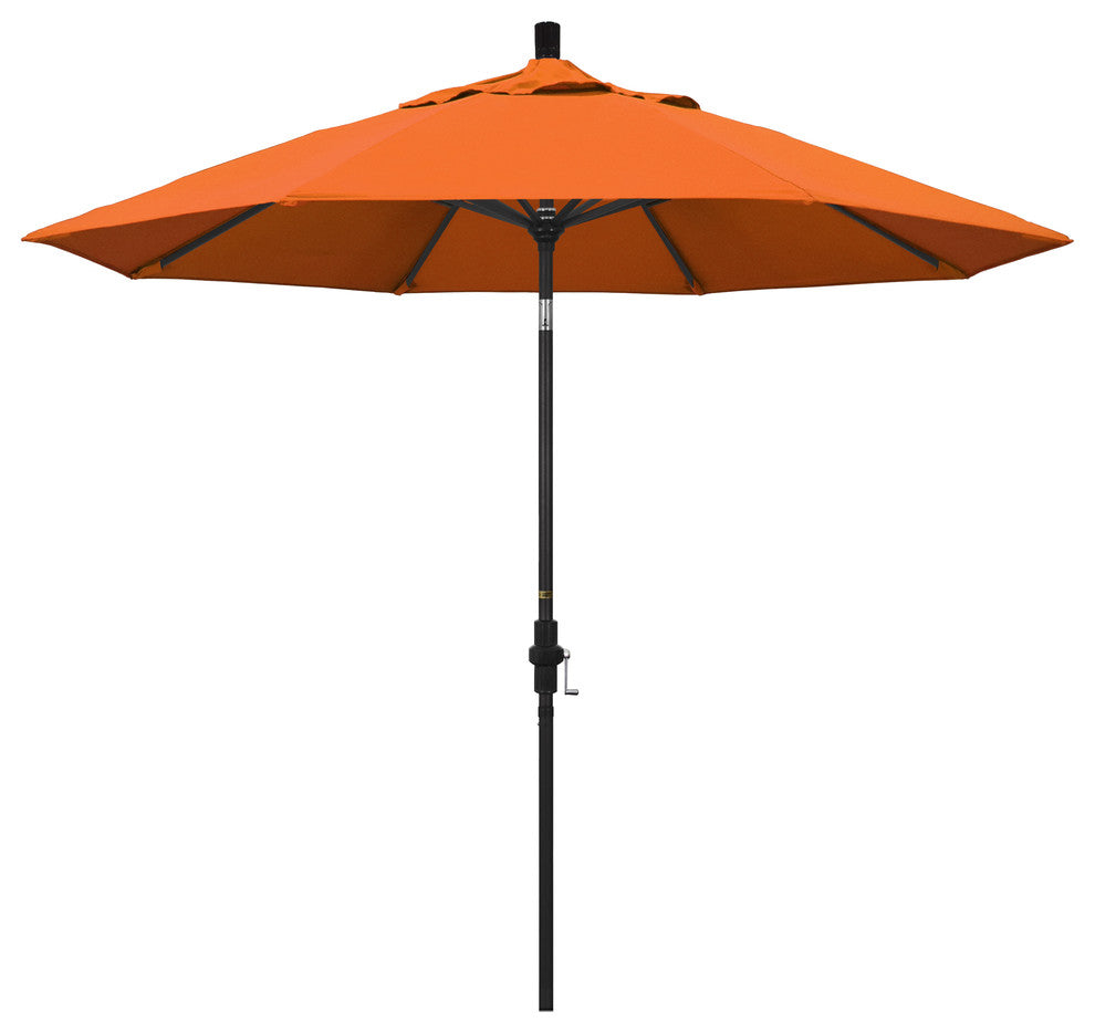 9' Stone Black Collar Tilt Crank Lift Aluminum Umbrella, Sunbrella, Tuscan