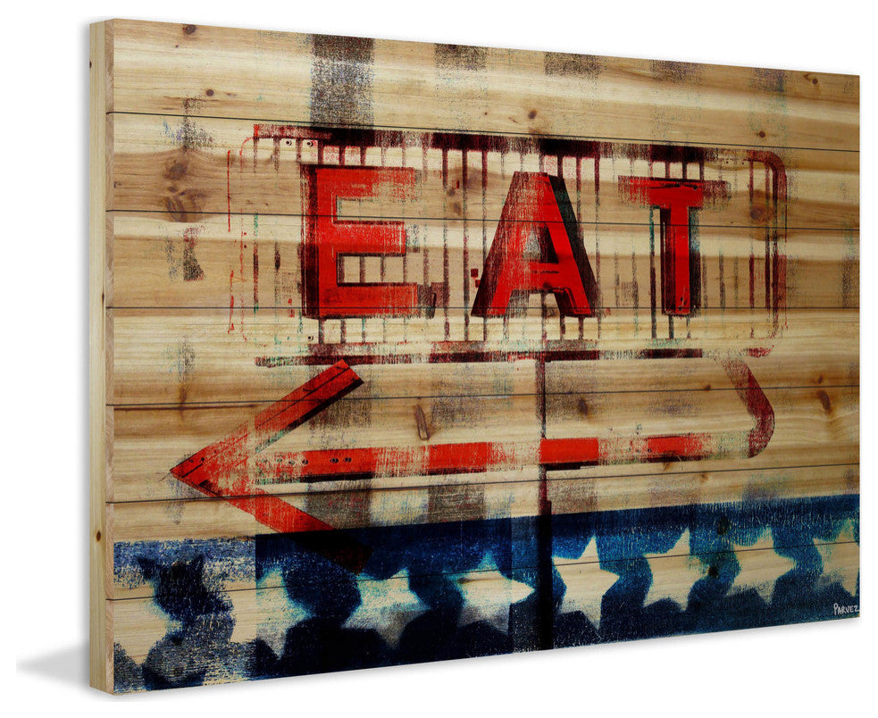 "Eat" Painting Print on Natural Pine Wood, 60"x40"