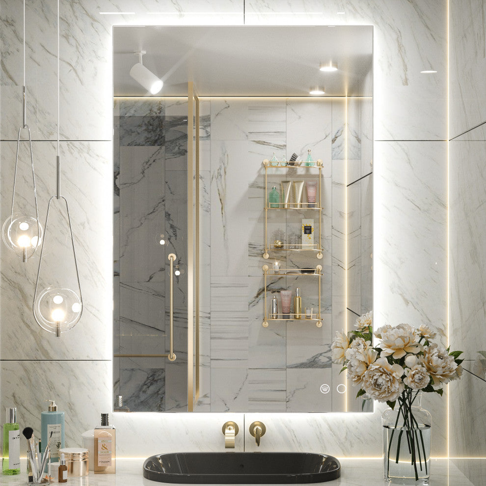 Backlit LED Mirror for Bathroom, Anti-Fog Dimmable, Silver, 24x36