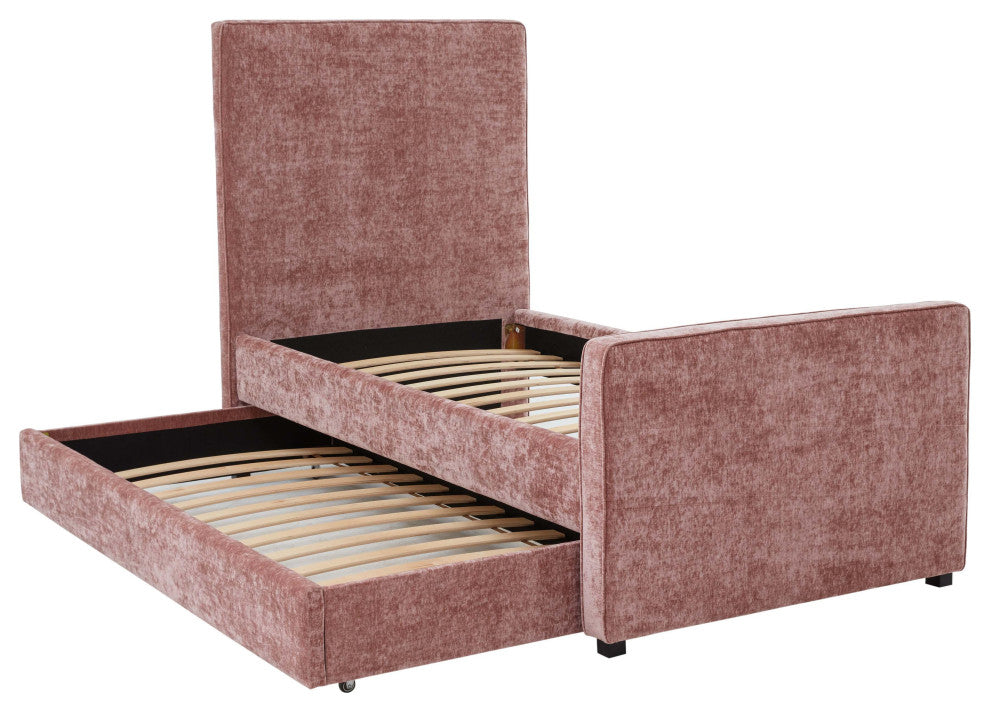 Delilah Blush Textured Velvet Trundle in Twin