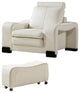 Benzara BM194467 Faux Leather Upholstered Wooden Sofa Chair/Ottoman Set, White