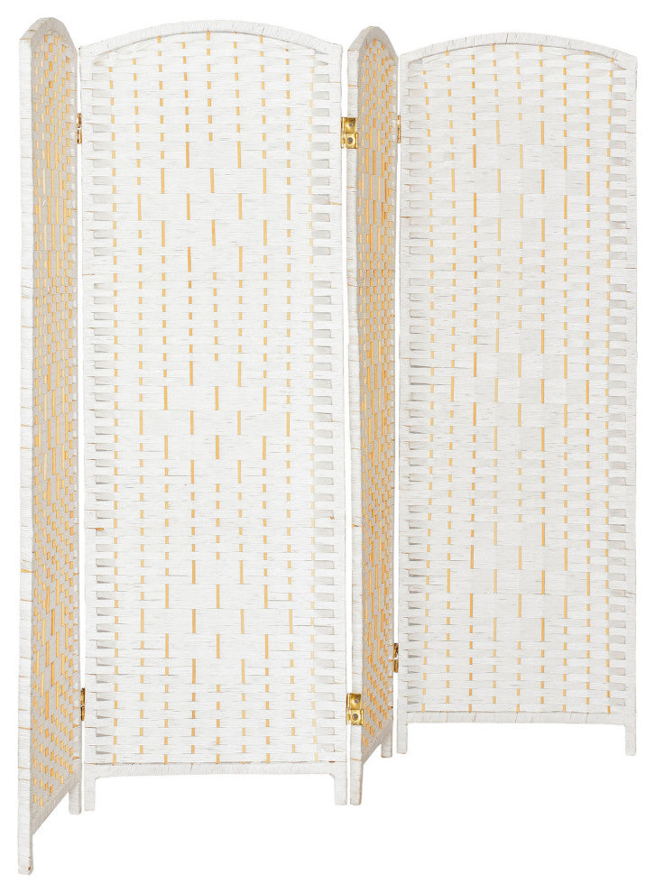 4 ft. Short Diamond Weave Fiber Room Divider White 4 Panel