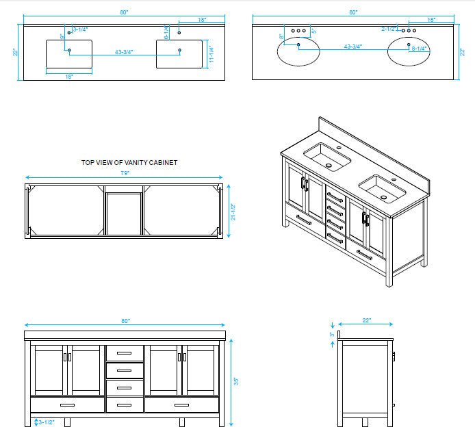 Wyndham WCS141480DWHCMUNOMED 80 Inch Double Bathroom Vanity in White