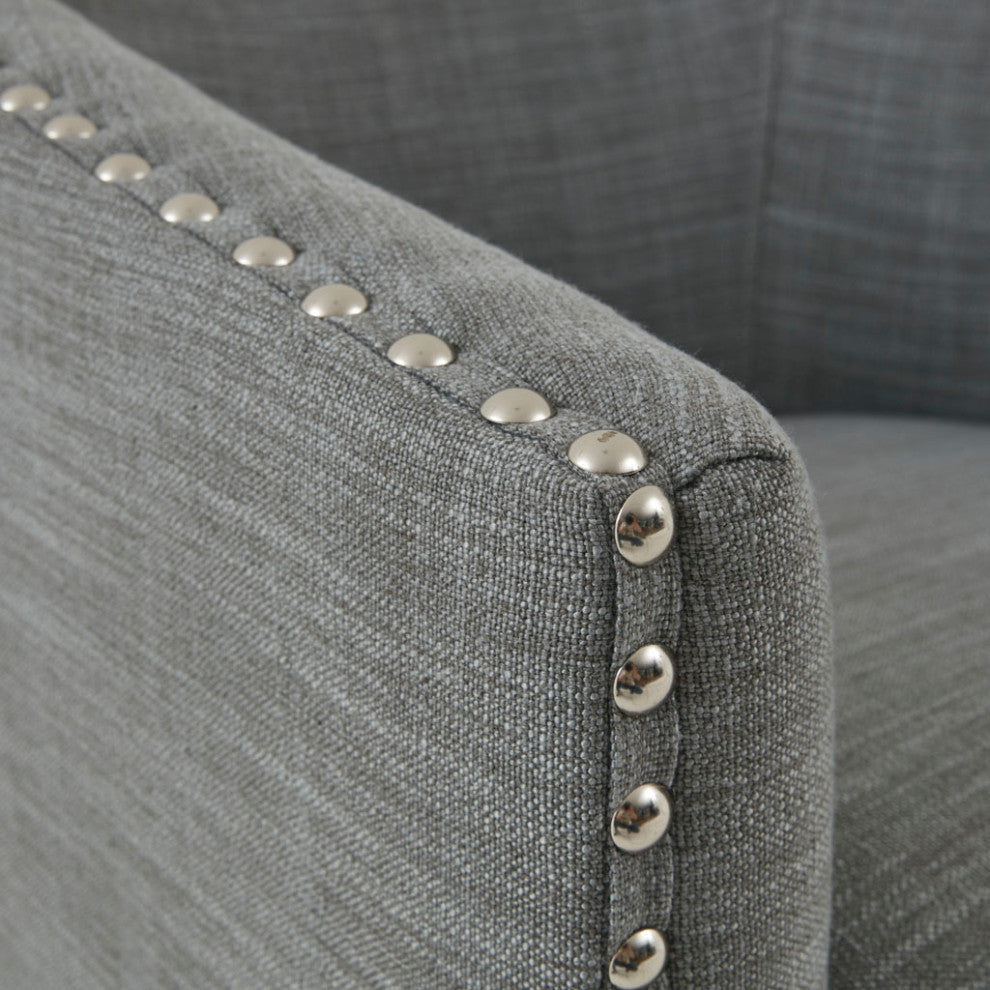 Madison Park Tyler Upholstered Swivel Barrel Chair with Nailheads, Grey