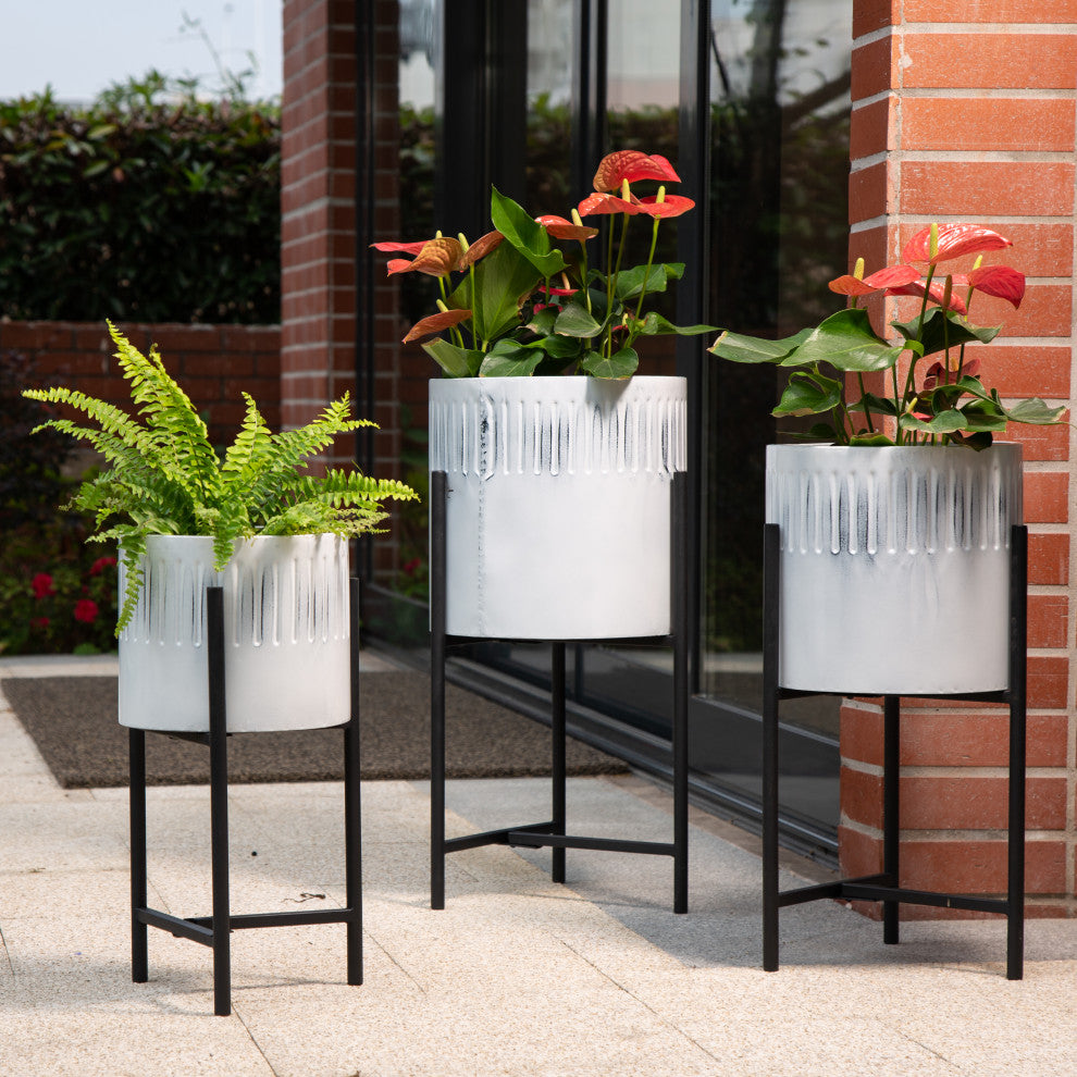 3-Piece Washed White Metal Plant Stand Set