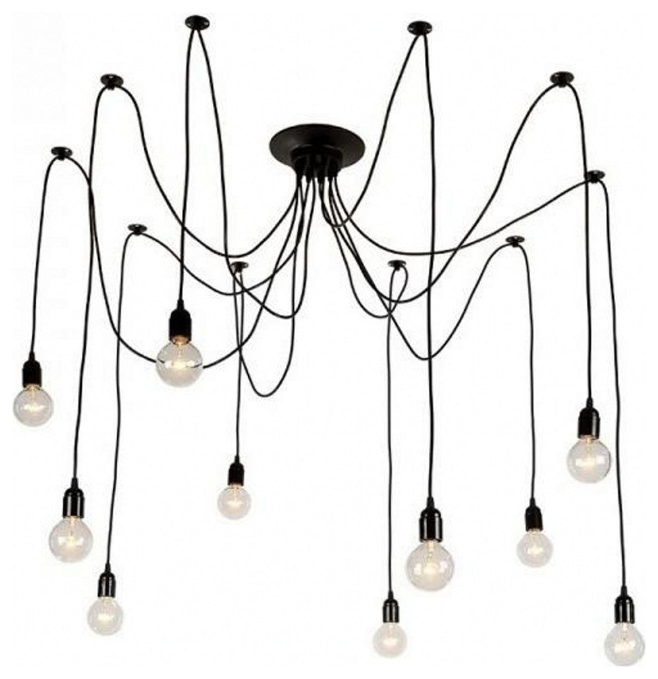 Black Industrial Edison Spider Chandelier Pendant Lights, Adjustable, 10 Lights