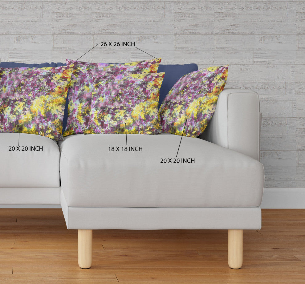 28" Purple Yellow Springtime Indoor Outdoor Throw Pillow