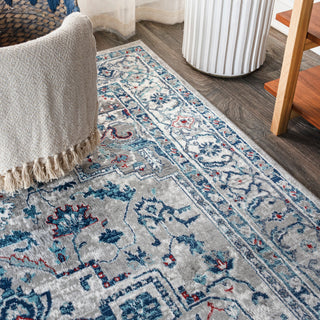 Modern Persian Vintage Medallion Light Grey/Blue 5' Square Area Rug