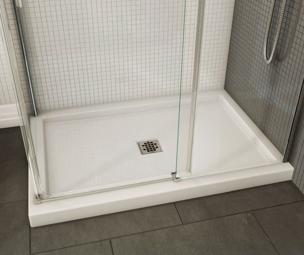 MAAX B3Square Rectangular Corner Right Shower Base with Center Drain, White