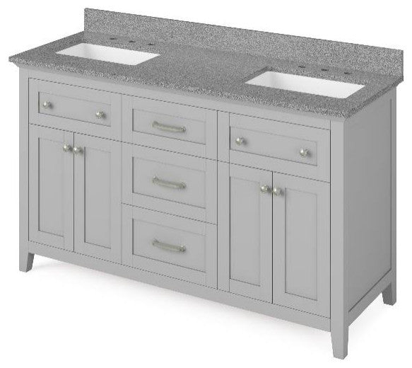 Chatham Traditional 60" Grey Double Sink Vanity, Steel Grey Cultured Marble Vani