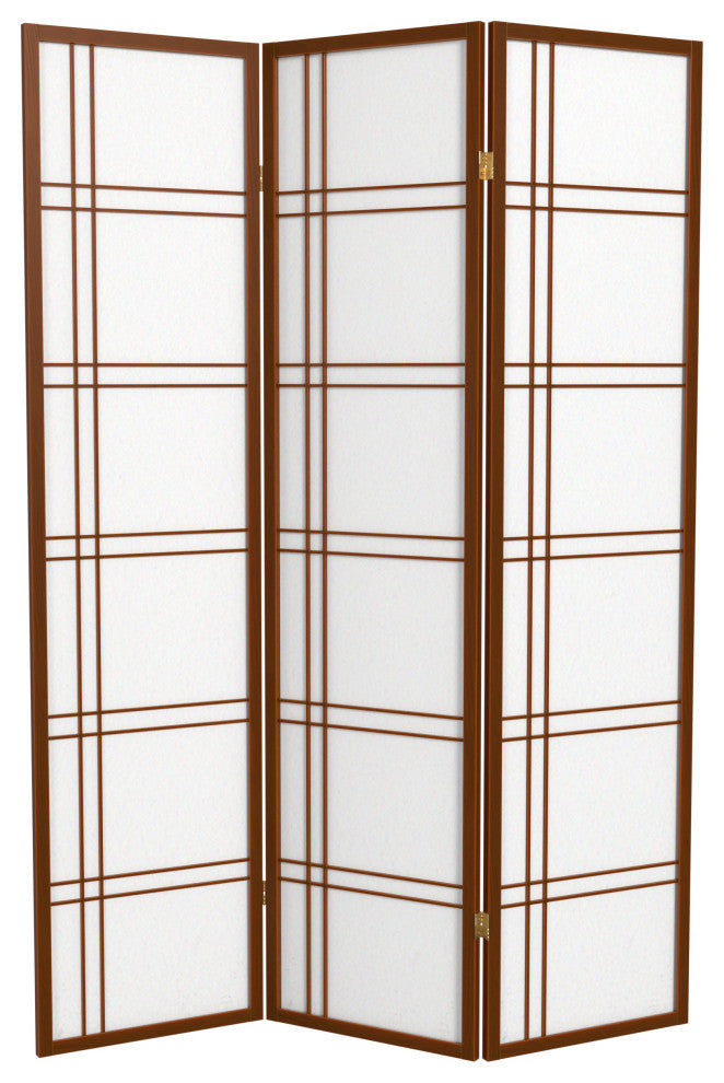 6' Tall Double Cross Shoji Screen, Walnut, 3 Panels
