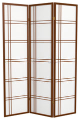 6' Tall Double Cross Shoji Screen, Walnut, 3 Panels