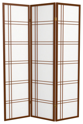 6' Tall Double Cross Shoji Screen, Walnut, 3 Panels