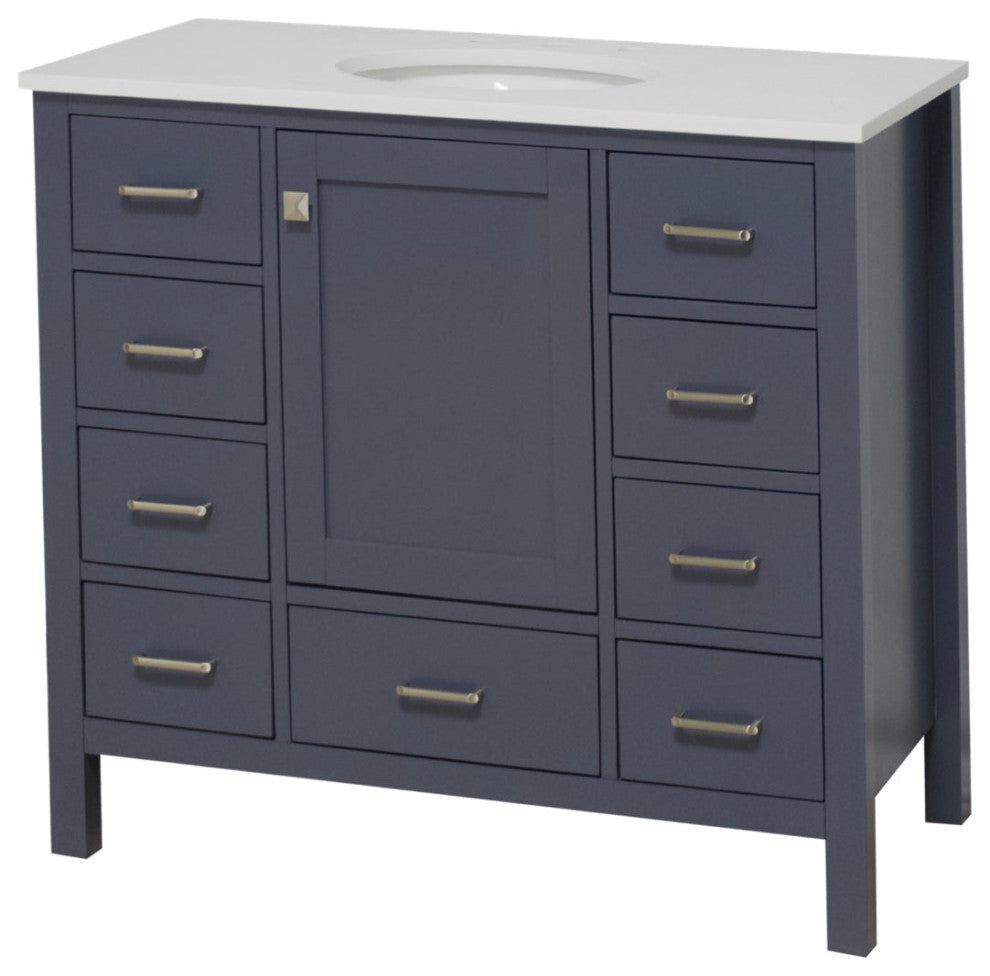 Horizon 42" Bathroom Vanity, Marine Gray, Engineered White