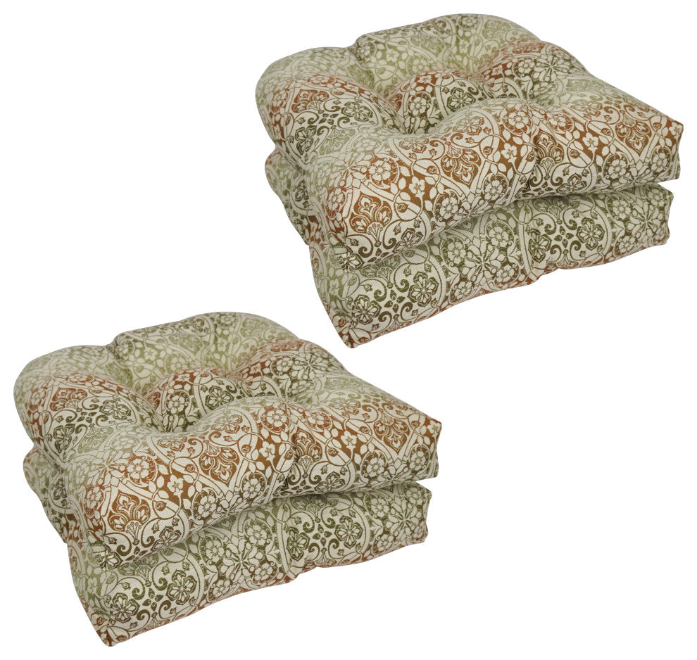 19" U-Shaped Premium Outdoor Tufted Chair Cushions, Set of 4, Festive Spice