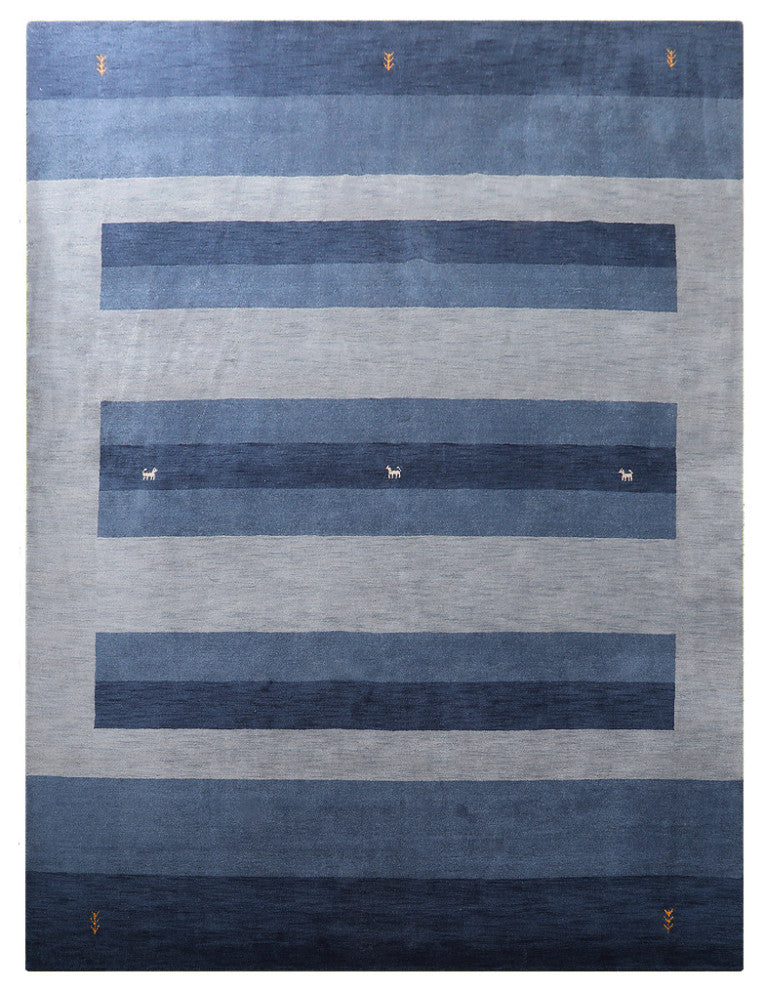 HAND KNOTTED LOOM WOOL ECO-FRIENDLY AREA RUGS-Rectangle,Blue,Contemporary, [Rectangle] 5'x8'