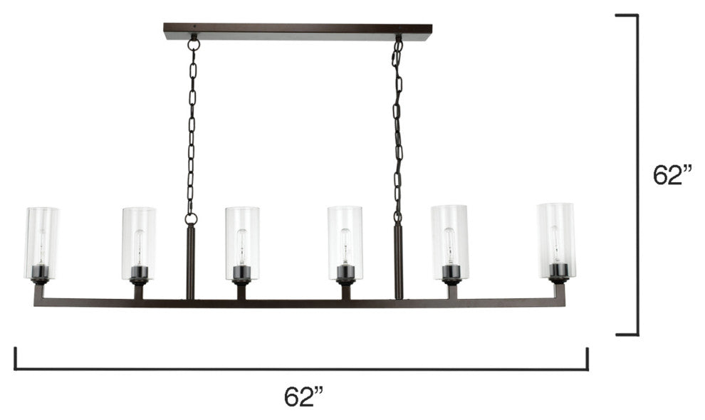 Linear 6 Light Chandelier, Oil Rubbed Bronze and Clear Glass