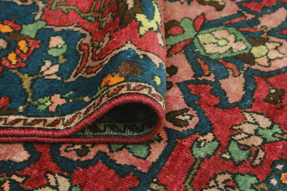 Fine Vintage Distressed Oakley Red/Navy Runner, 3'10 x 8'9
