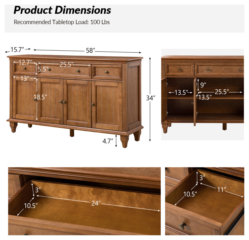 Traditional Sideboard With Storage With 3 Drawers, Acorn