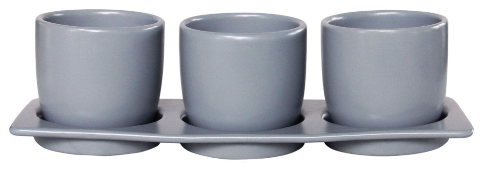 Lilac Planter Set with Tray, Grey