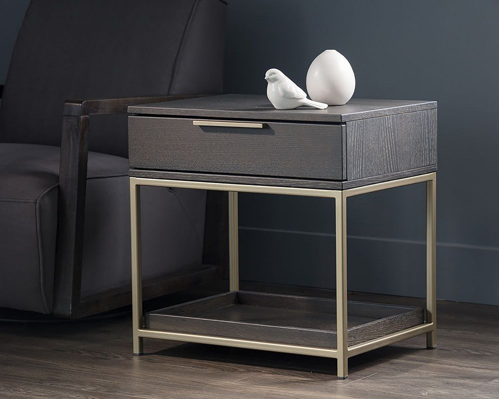 Rebel Nightstand, Gold/Charcoal Gray
