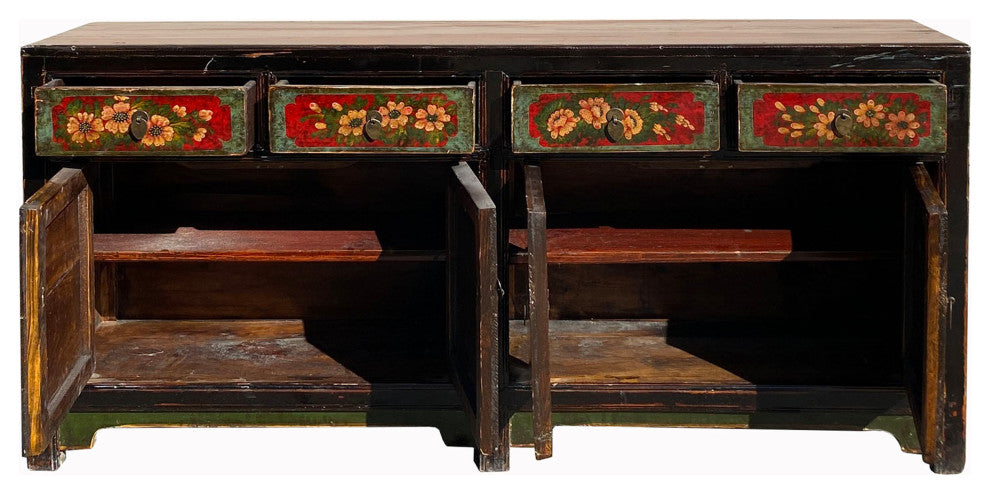 Vintage Oriental Blue Fishes Graphic Sideboard Console Table Cabinet Hcs7138