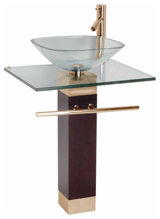 Bohemia 23 5/8" Glass Pedestal Sink Bathroom Combo with Towel Bar Faucet Drain