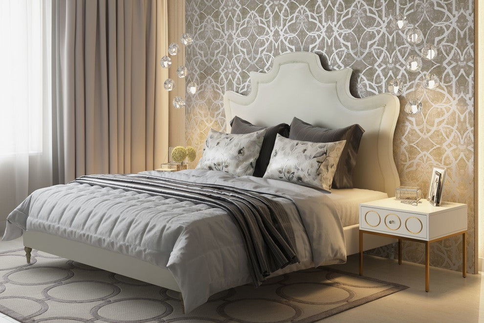 Serenity Cream Velvet Bed in King - Cream