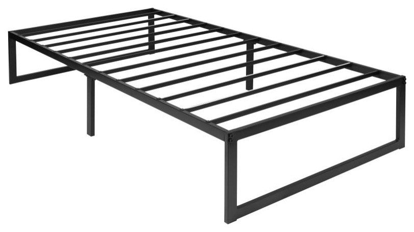 14" Metal Platform Bed Frame, 10" Pocket Spring Mattress & Memory Foam Topper, Black, Twin