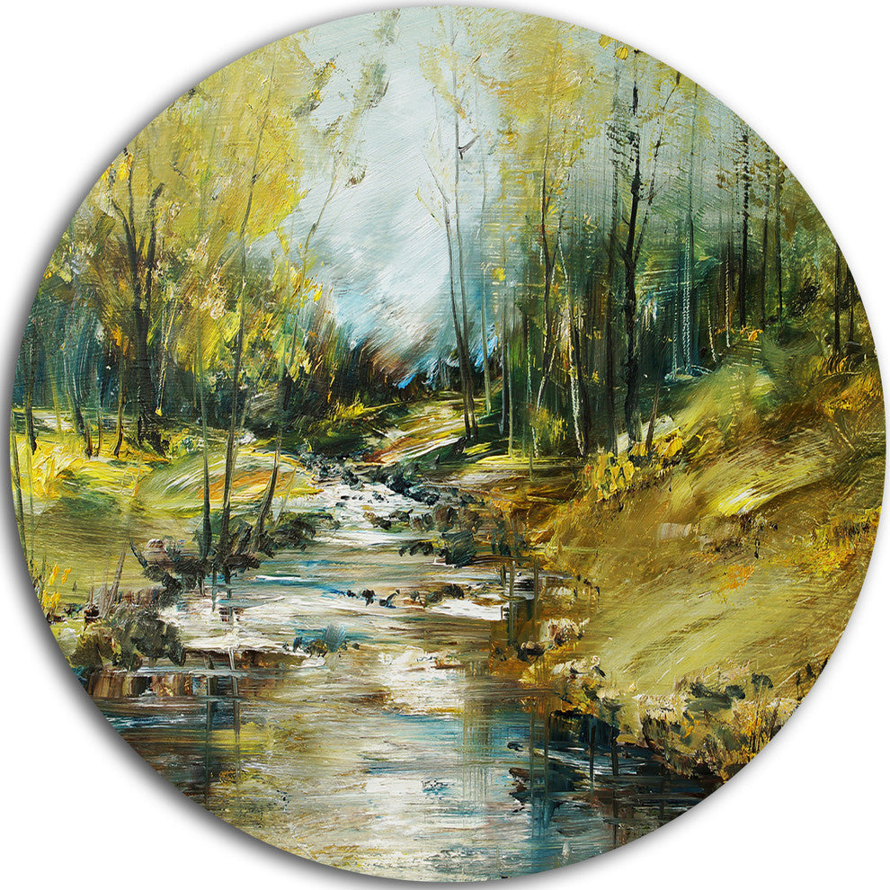 Creek In The Forest Oil, Landscape Disc Metal Artwork, 36"