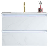 LED Lighted Bathroom Vanity With Ceramic Sink and Dimmed Light, Calacatta White, 30"