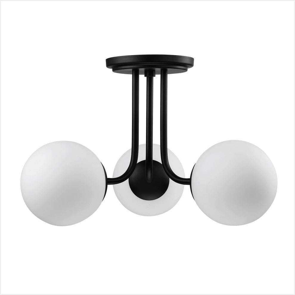 20" W 3-Light Globe Semi Flush Mount With Black Canopy