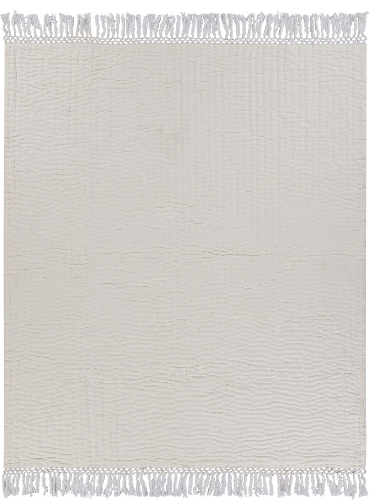 Solid Ivory Throw Blanket With Fringe