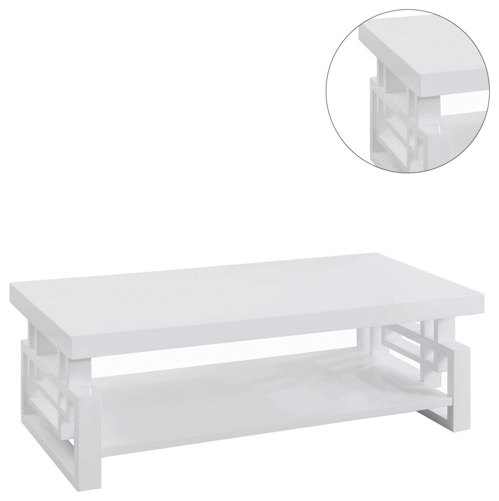 Rectangular Coffee Table with Shelf, White