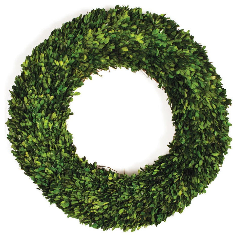 Round 30 in English Boxwood Wreath Topiary Greenery Natural Classic Hanging Door