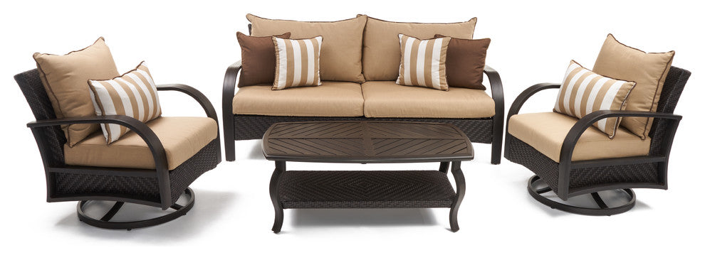 Barcelo 4 Piece Aluminum Outdoor Patio Motion Club and Sofa Set, Maxim Beige