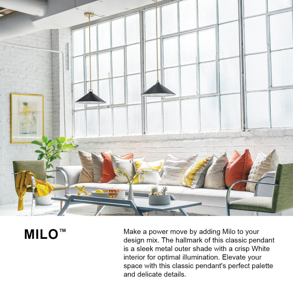 Lark Milo 16" Pendant Light, Lacquered Brass + Matte Navy shade