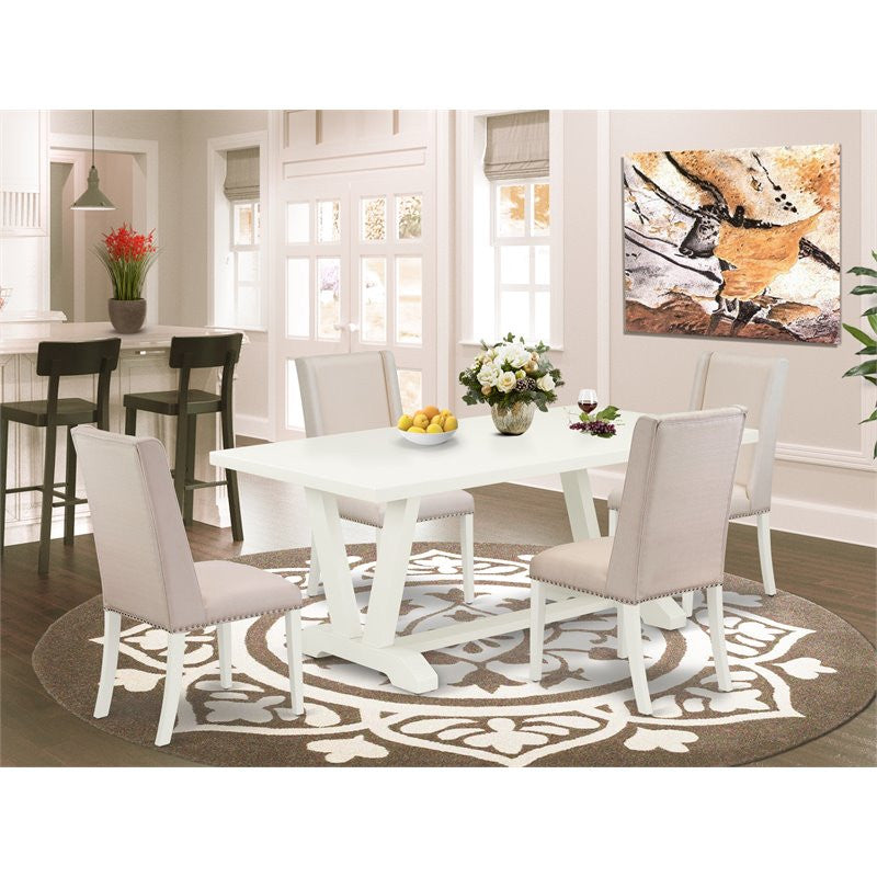 5-Piece Set, 4 Chairs and Table, Linen White