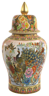 18" Satsuma Peacock Porcelain Temple Jar