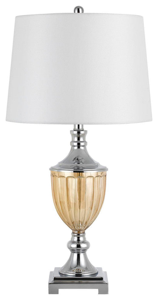 Set of Two 29" Silver Metal Two Light Desk Table Lamps With White Globe Shade